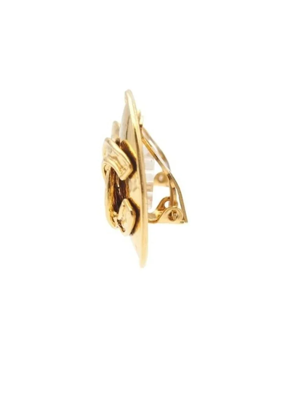 Chanel Earrings Gold Metal Oval CC Logo Vintage